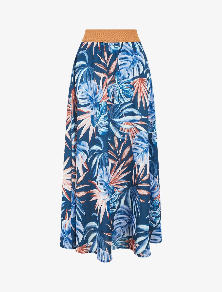 Jupe longue à imprimé tropical - Marine - 4
