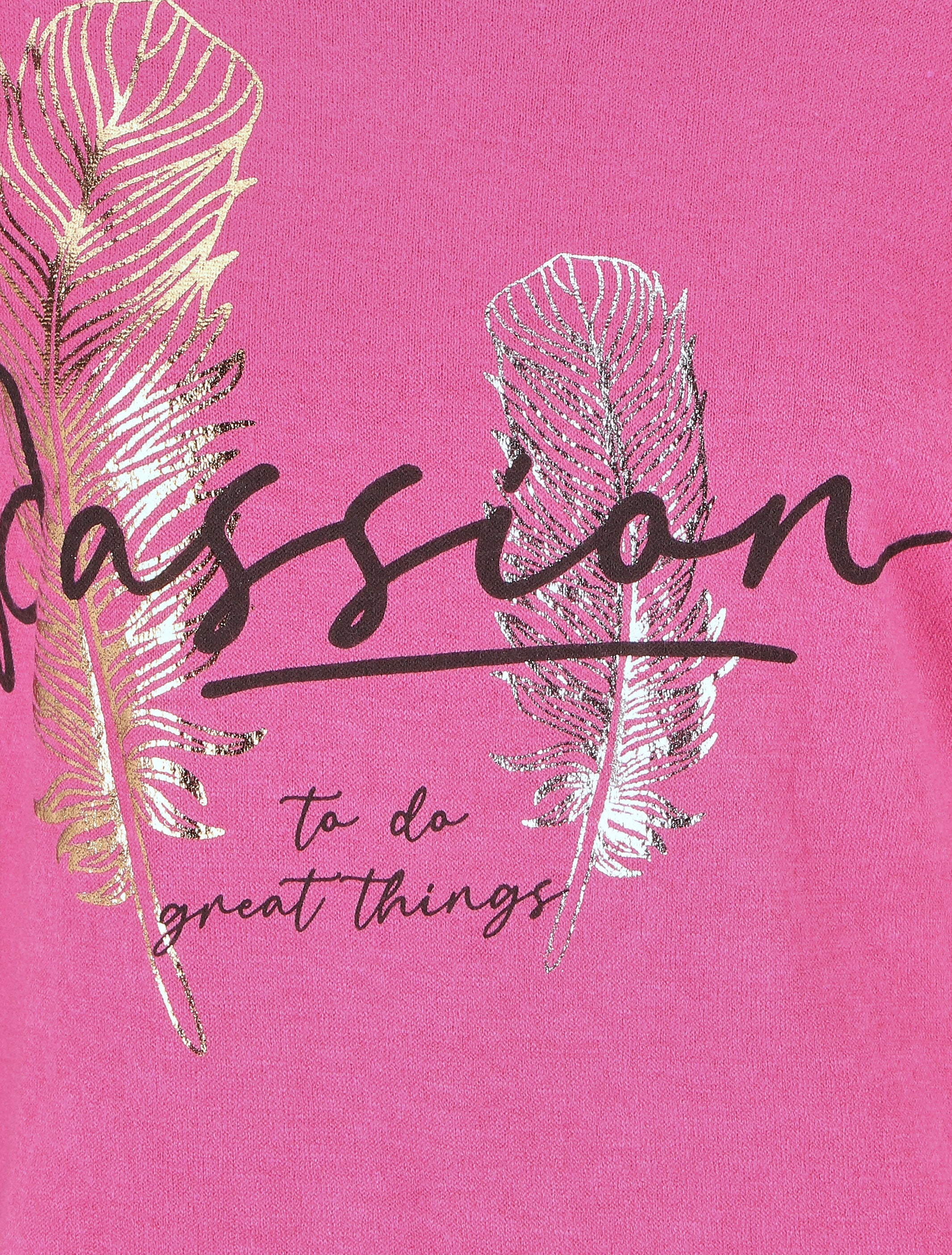 Pull fin à message floqué - Fushia - 3