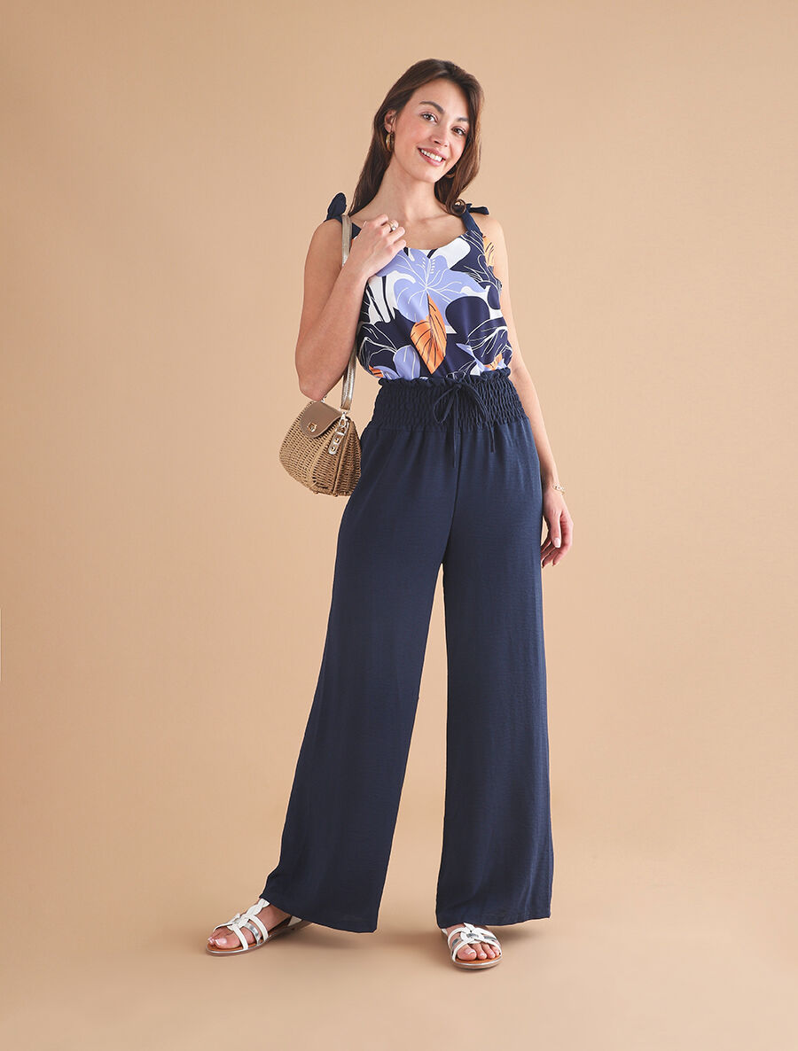 Top feuillage à nouer aux épaules - Marine - 4