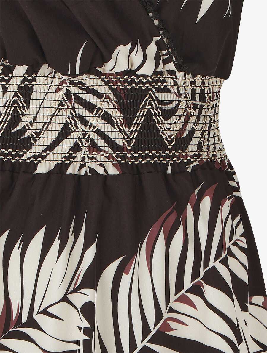 Robe empire imprimé feuilles - Noir - 3