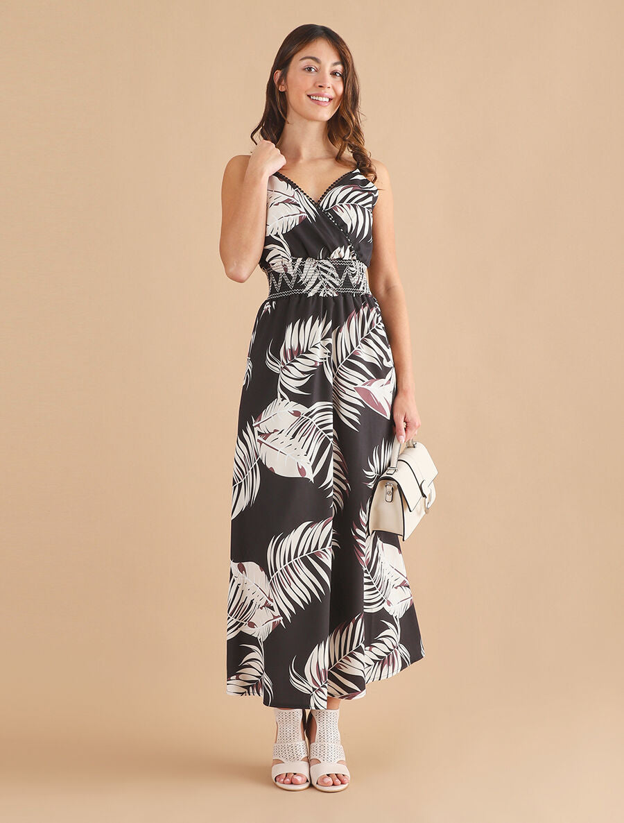Robe empire imprimé feuilles - Noir - 4