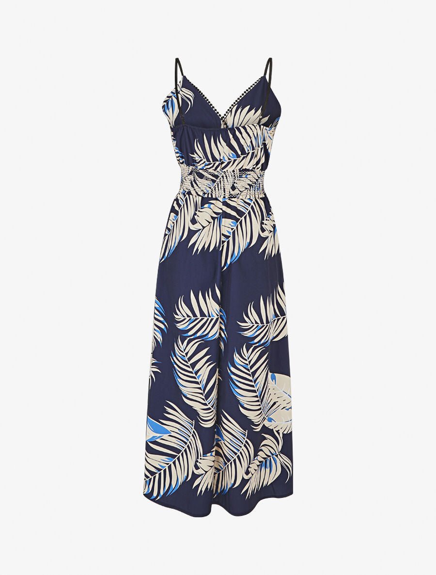 Robe empire imprimé feuilles - Marine - 2
