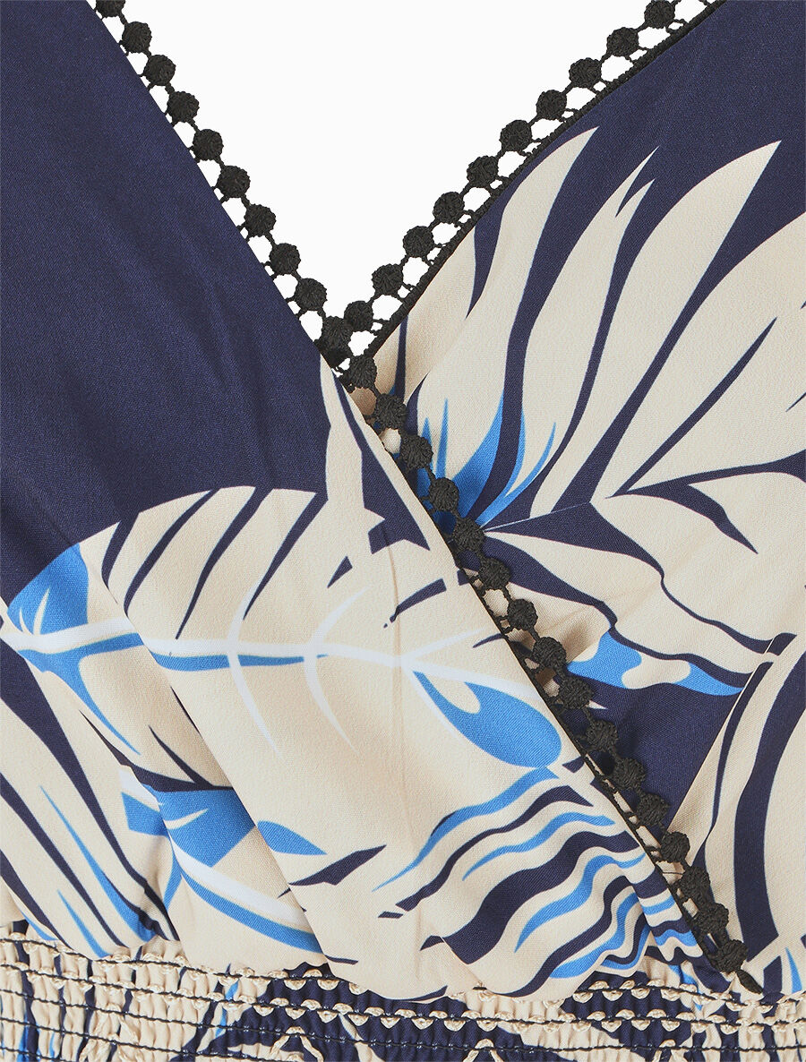 Robe empire imprimé feuilles - Marine - 3
