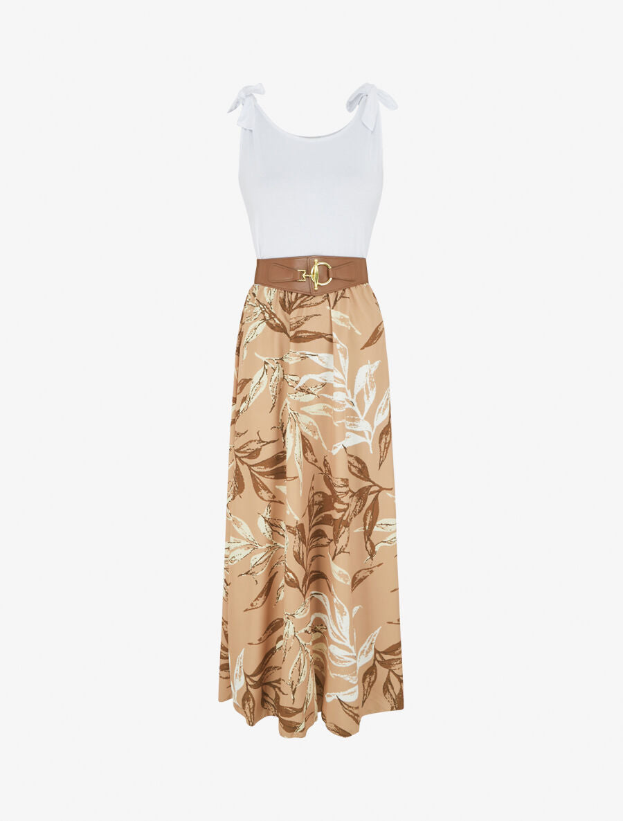 Robe bi-colore à imprimé feuillage - Camel - 5