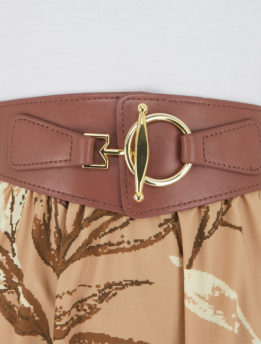 Robe bi-colore à imprimé feuillage - Camel - 3