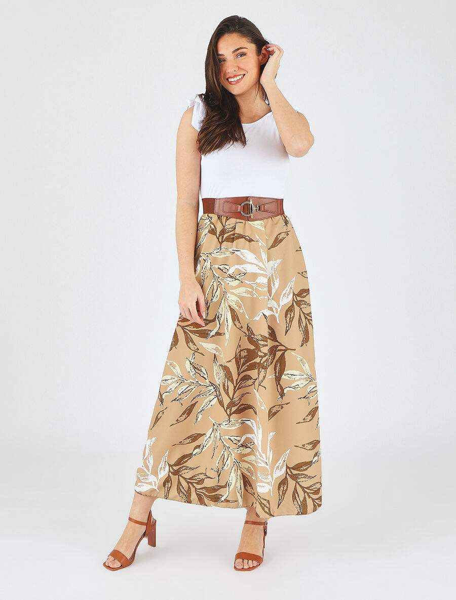 Robe bi-colore à imprimé feuillage - Camel - 4