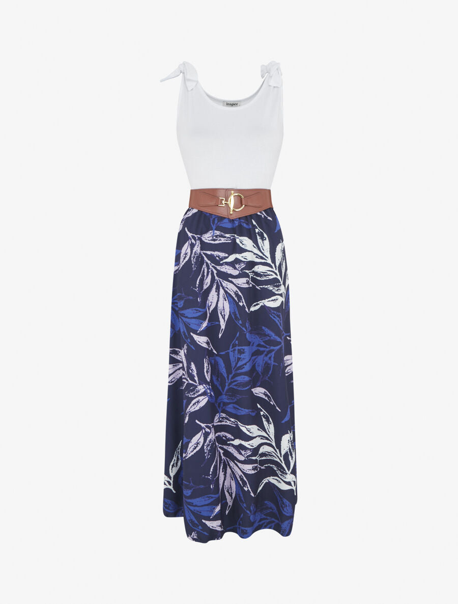 Robe bi-colore à imprimé feuillage - Marine - 5