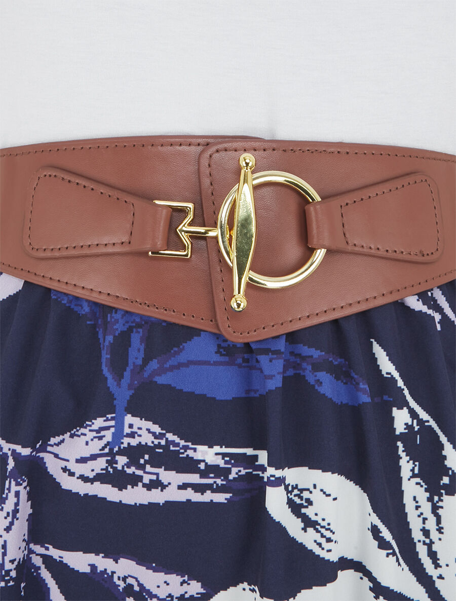 Robe bi-colore à imprimé feuillage - Marine - 3