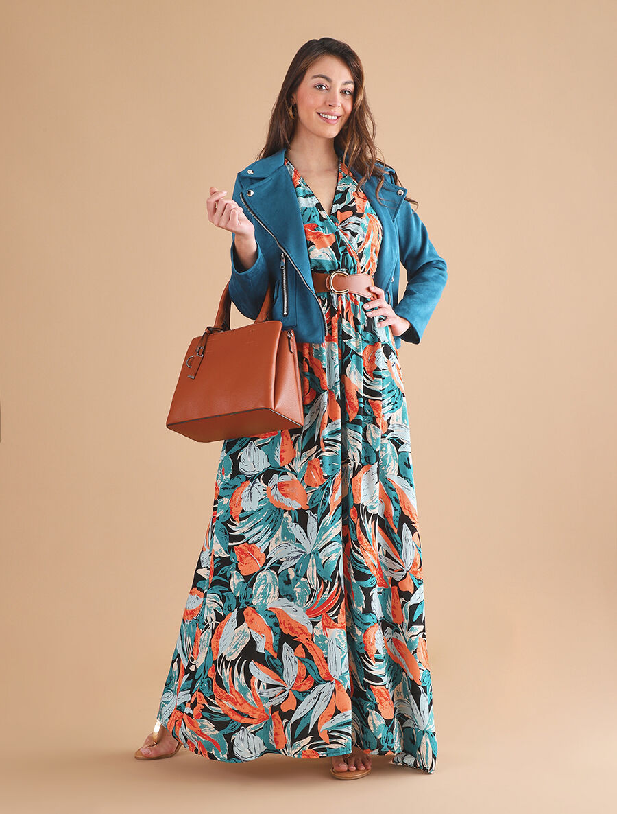 Veste en suédine à zip décoratif - Bleu canard - 4