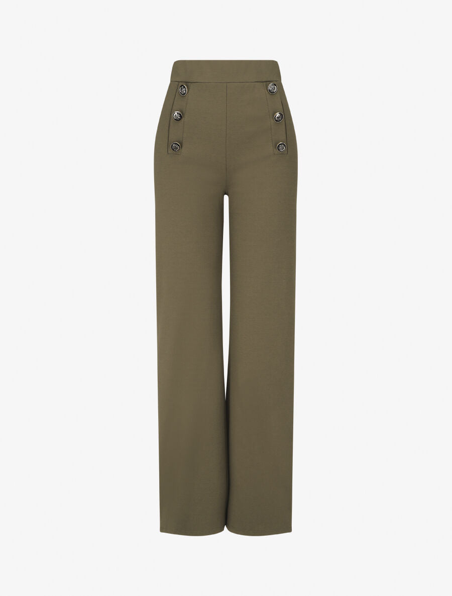 Pantalon uni à boutons décoratifs - Kaki - 1