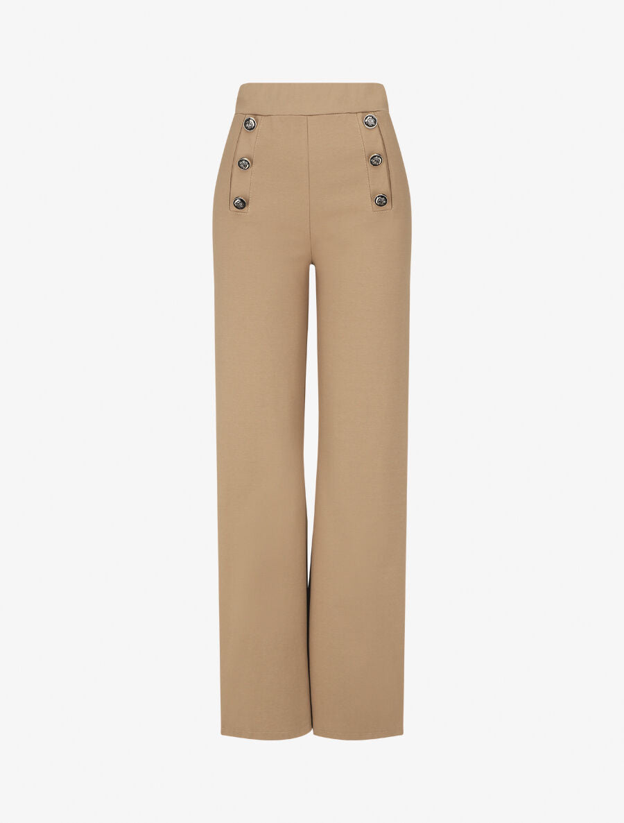 Pantalon uni à boutons décoratifs - Beige - 5