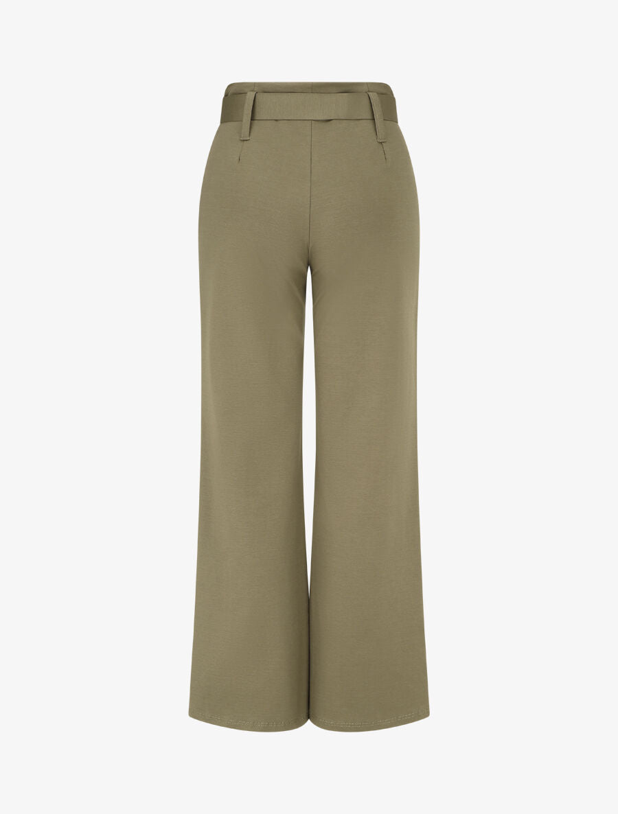 Pantalon uni ceinturé - Kaki - 2