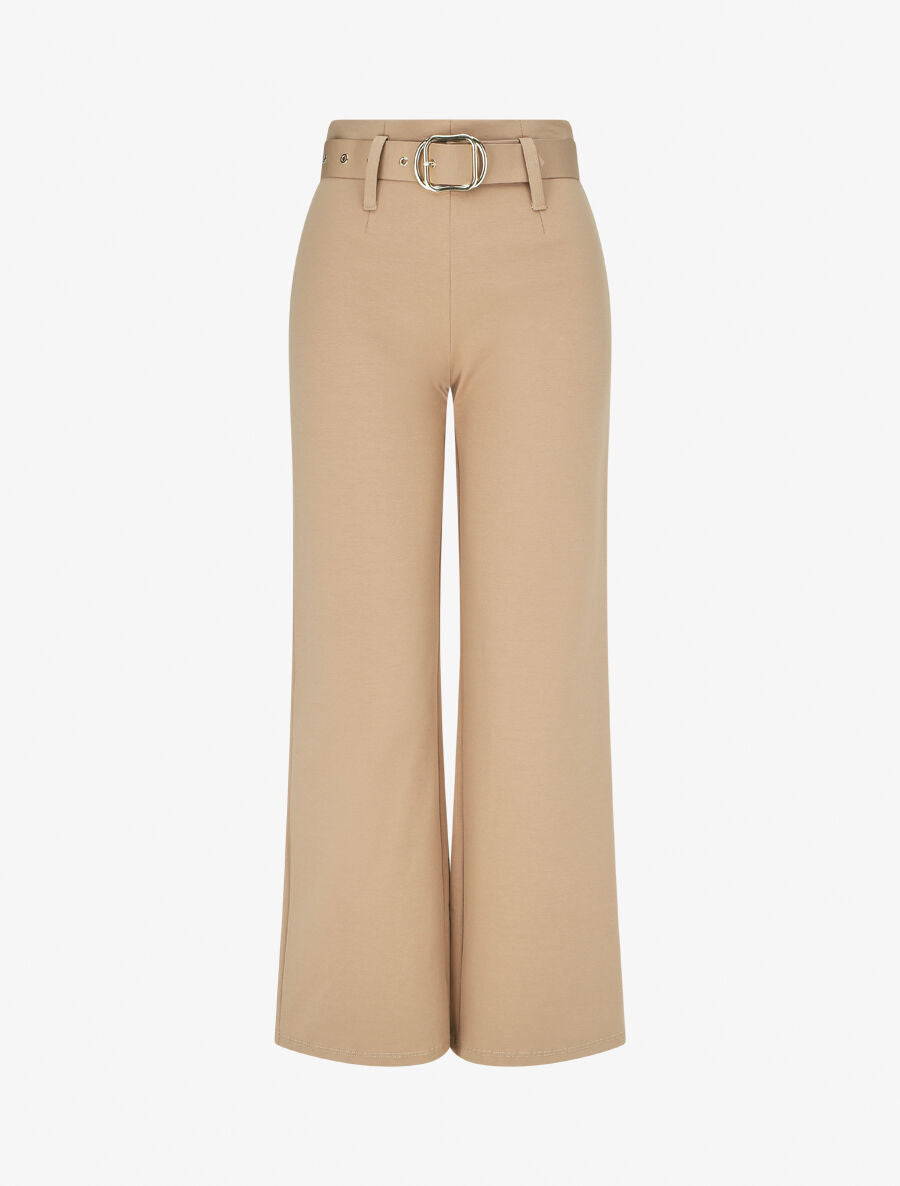 Pantalon uni ceinturé - Beige - 4