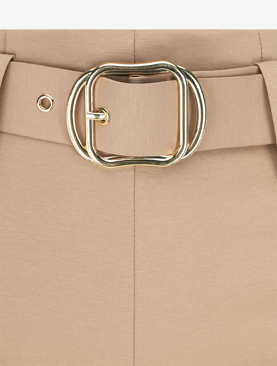 Pantalon uni ceinturé - Beige - 3
