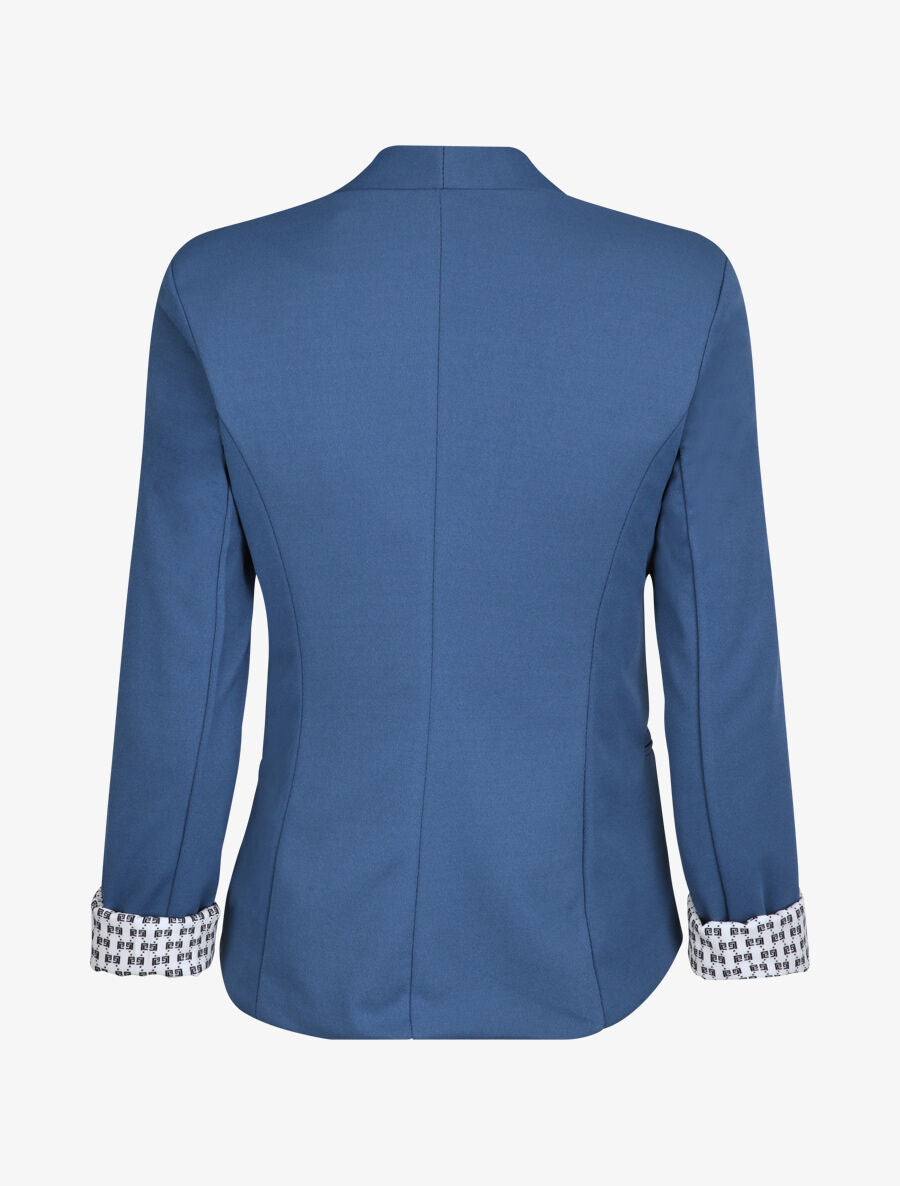 Blazer slim uni à revers imprimé grec - Bleu - 2