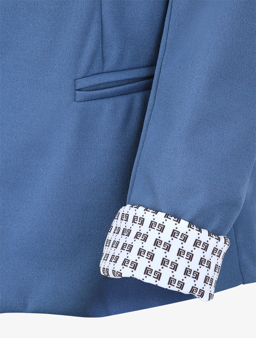 Blazer slim uni à revers imprimé grec - Bleu - 3