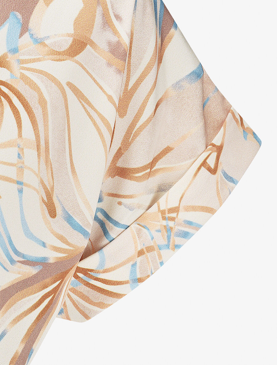 Robe longue évasée imprimé fleurs abstraites - Beige - 3