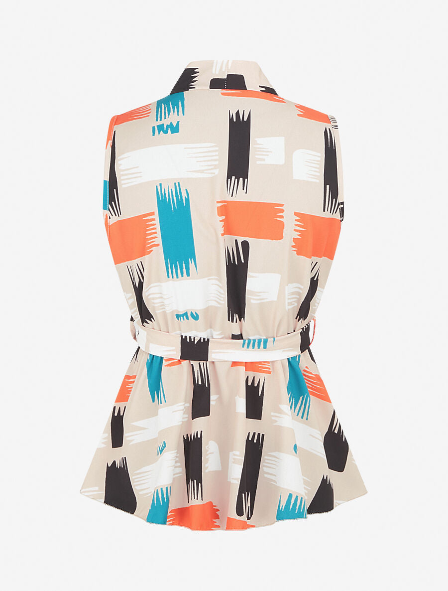 Top élastiqué imprimé fantaisie - Beige - 2