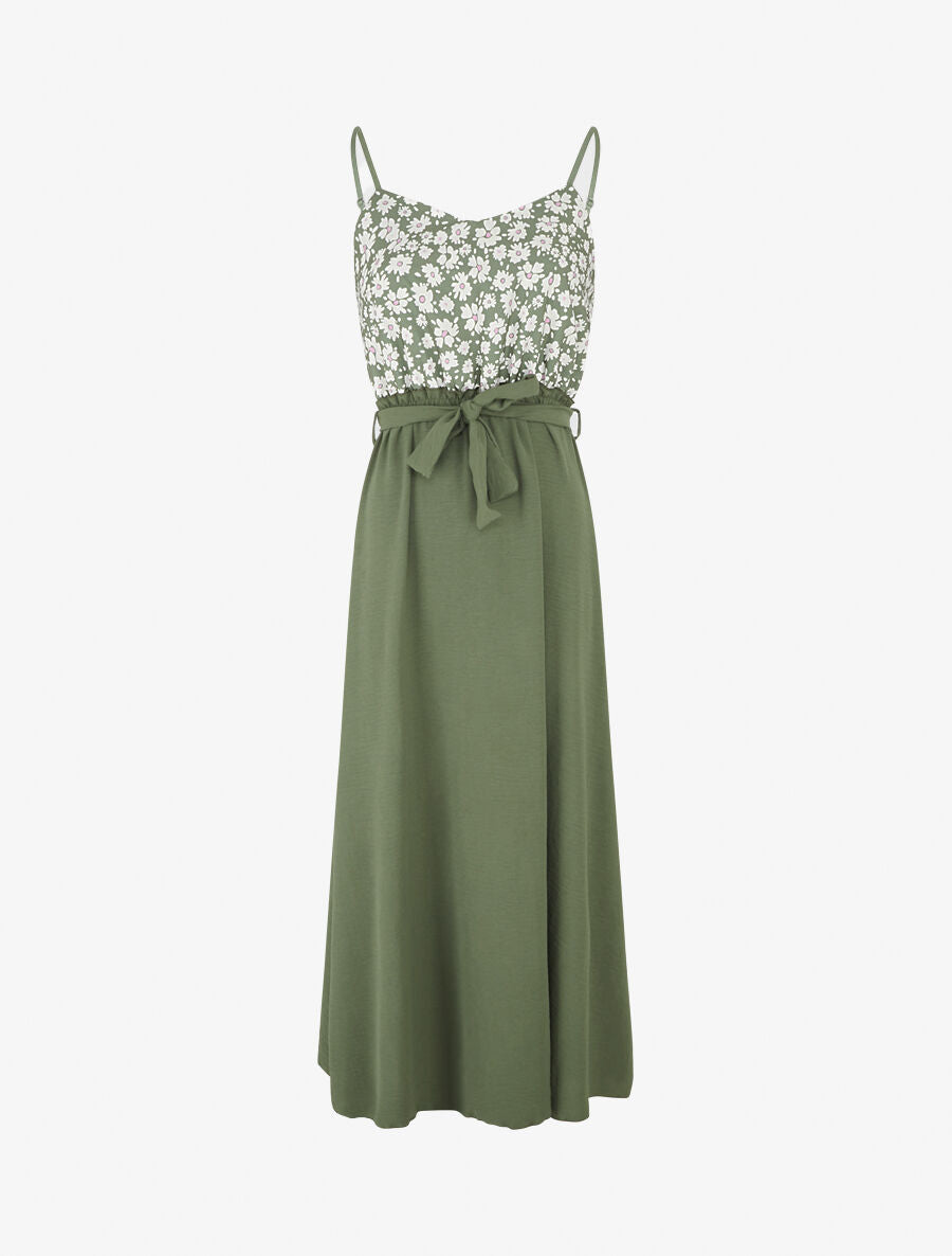 Robe empire imprimé petites fleurs - Kaki - 1