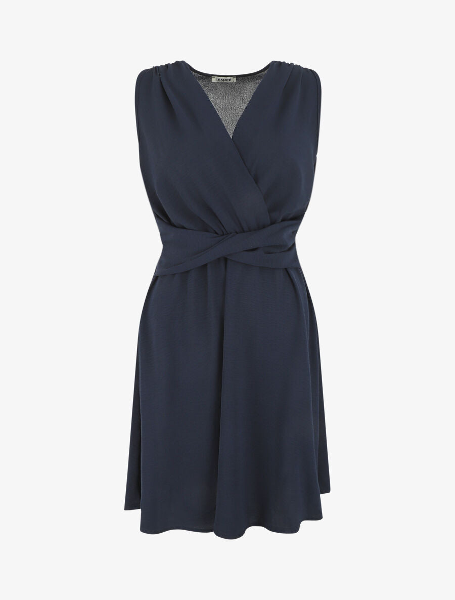 Robe unie élastiquée - Marine - 4