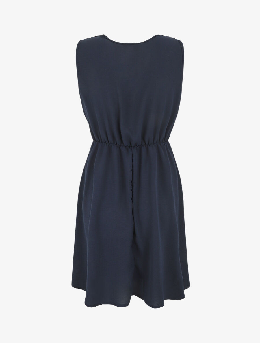 Robe unie élastiquée - Marine - 2