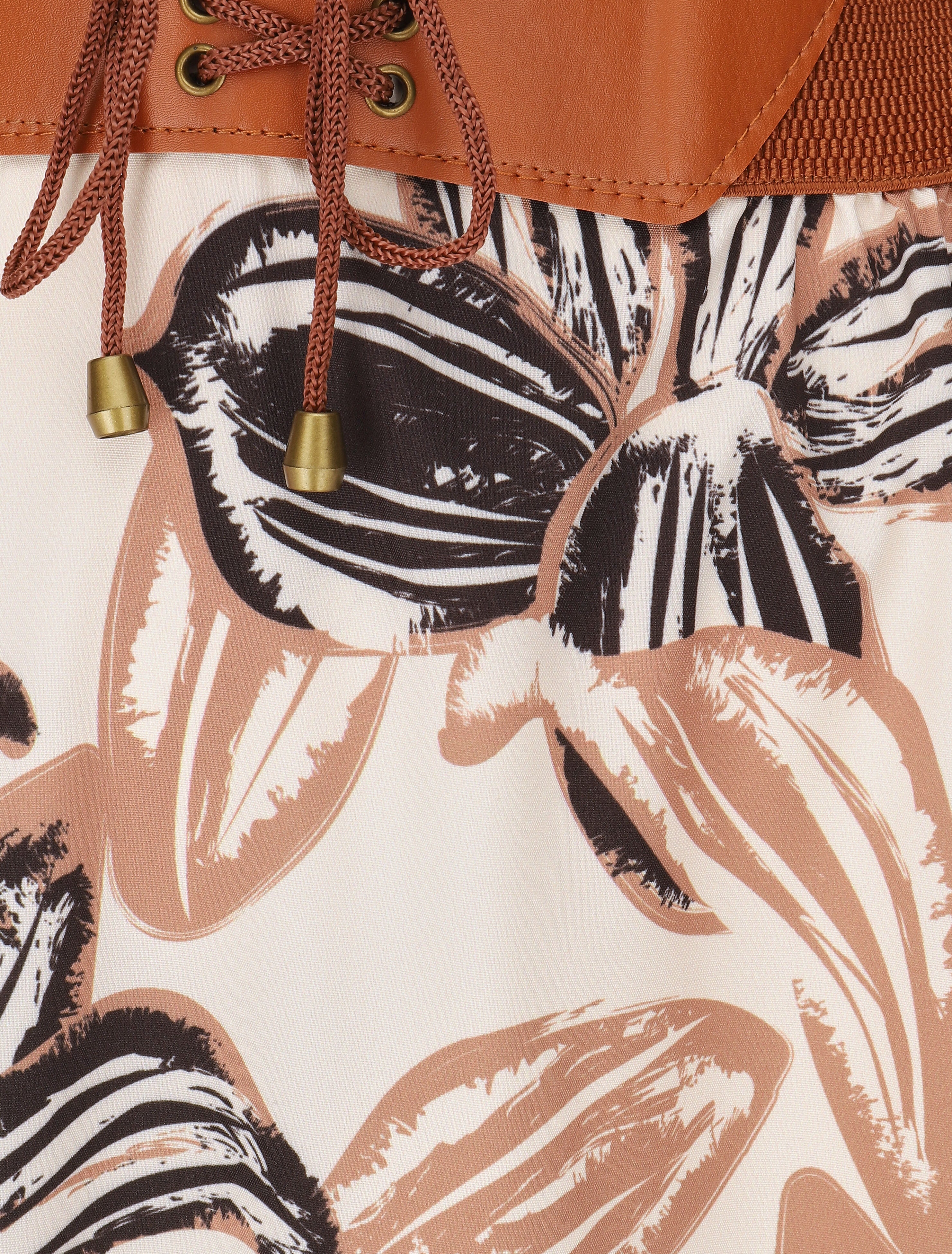 Jupe longue taille haute élastiquée imprimé grandes fleurs - Beige - 3