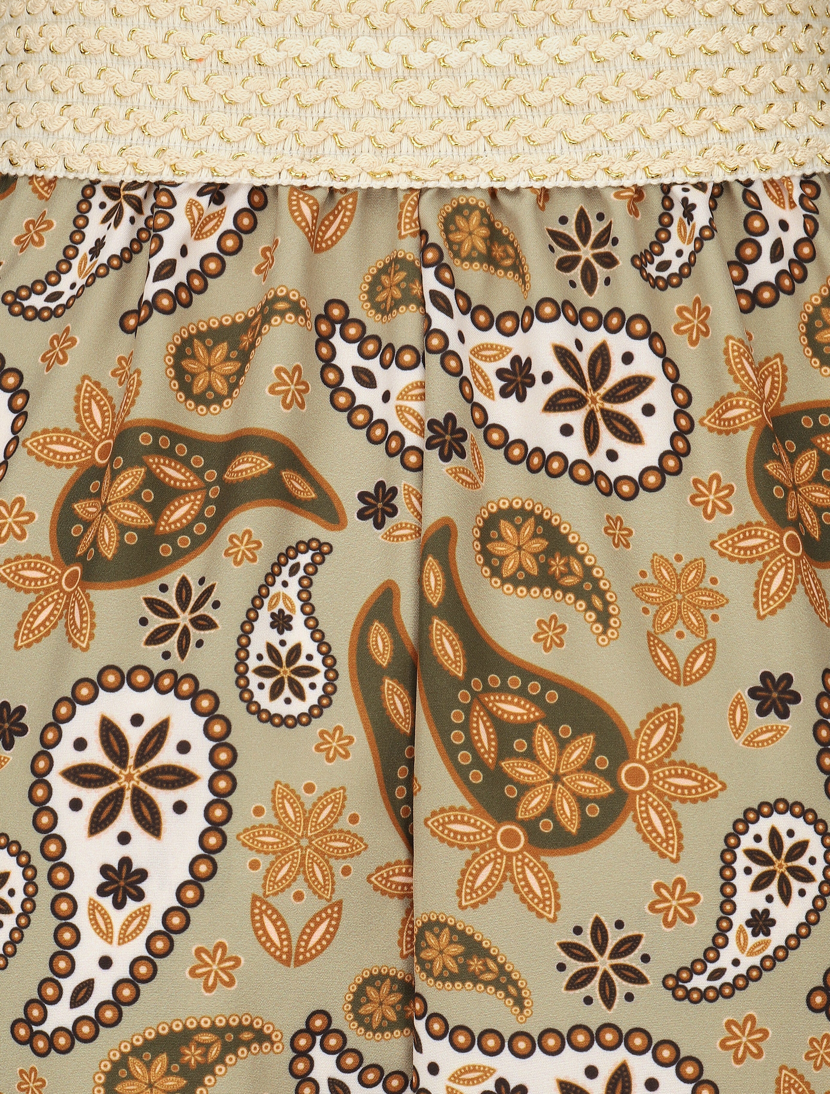 Jupe longue élastiquée imprimé foulard - Kaki - 3