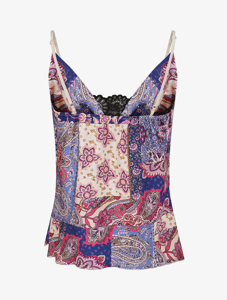 Top imprimé foulard à col bénitier - Bleu roi - 2