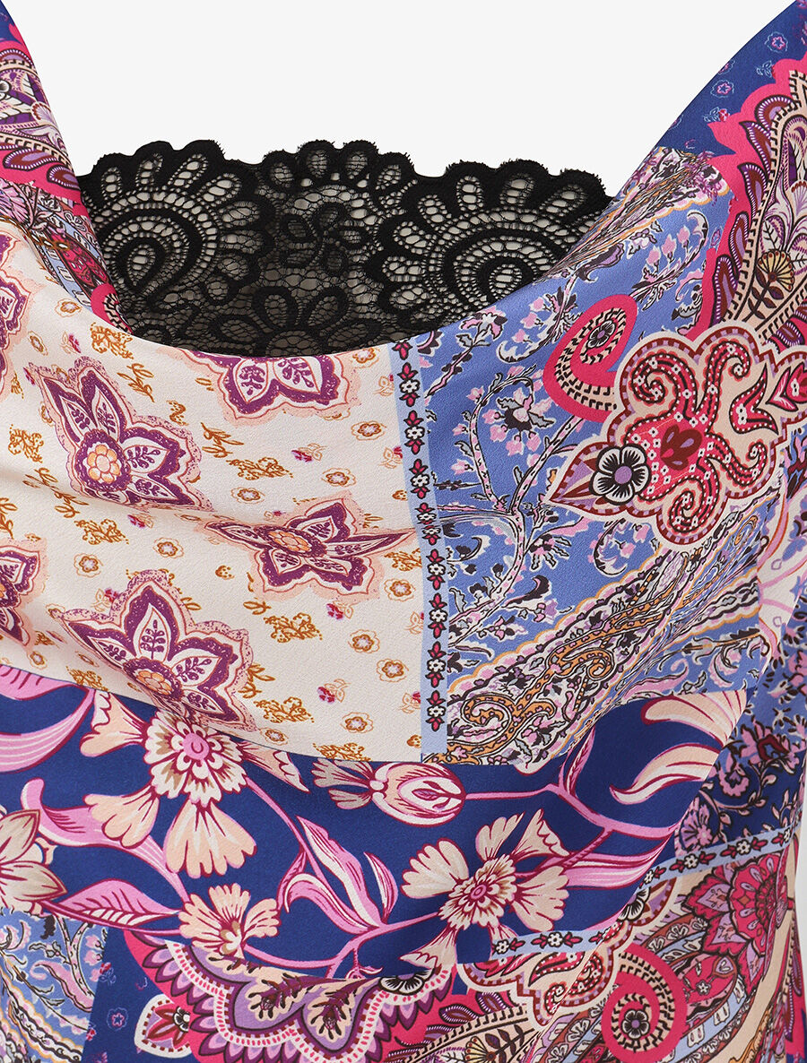 Top imprimé foulard à col bénitier - Bleu roi - 3