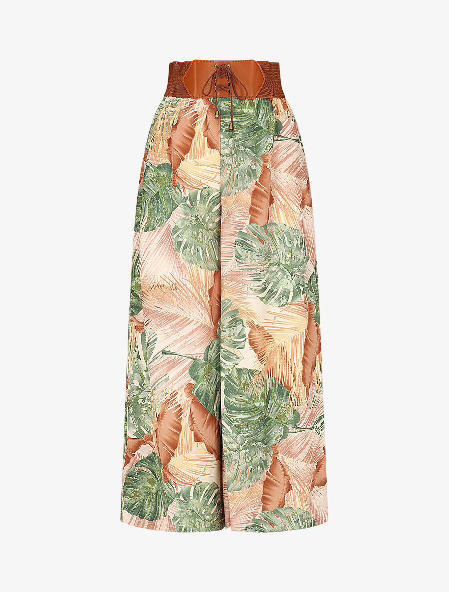 Pantalon imprimé tropical à taille haute - Camel - 4