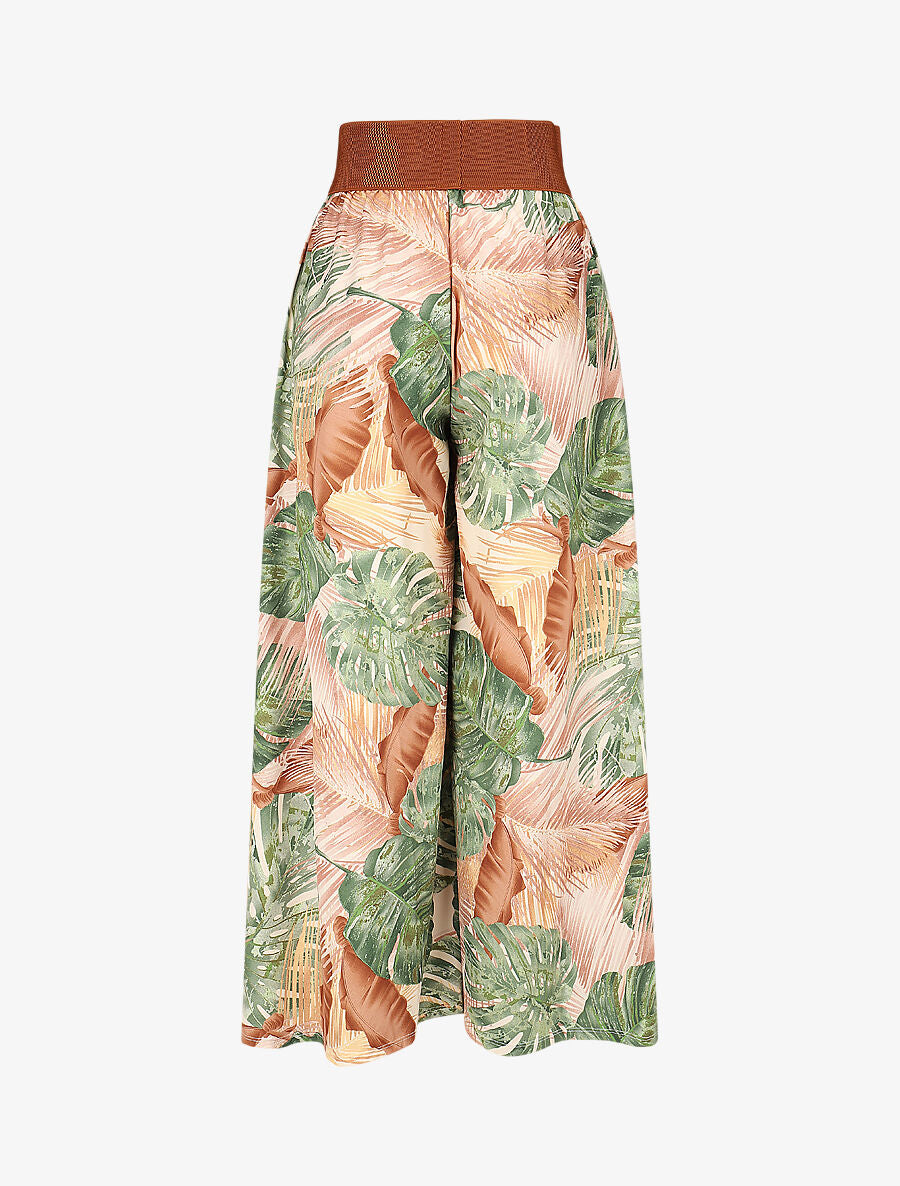Pantalon imprimé tropical à taille haute - Camel - 2