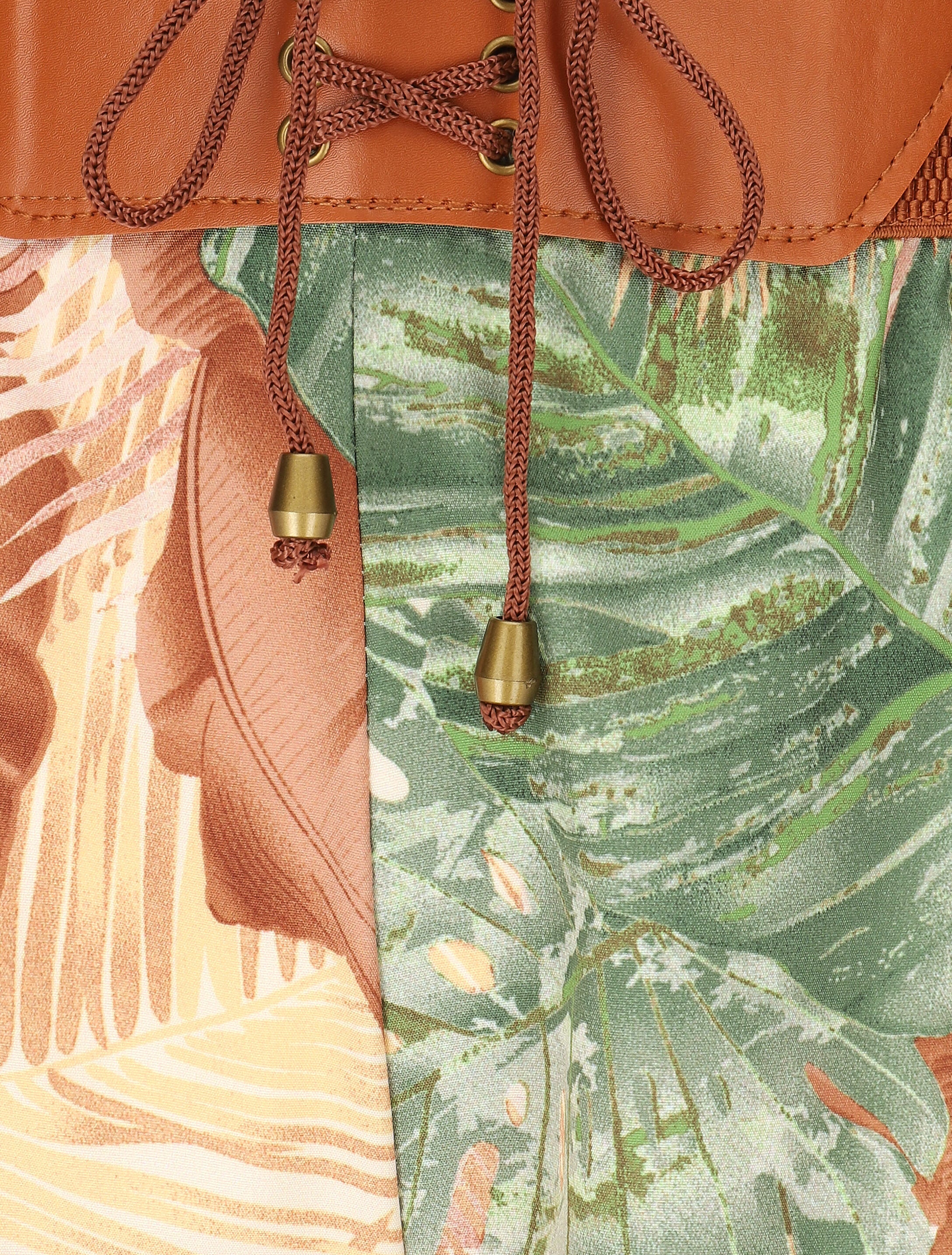Pantalon imprimé tropical à taille haute - Camel - 3