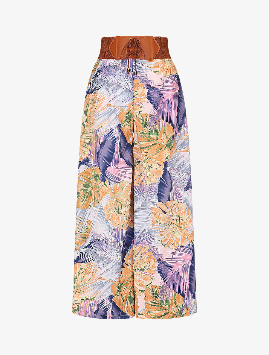 Pantalon imprimé tropical à taille haute - Indigo - 1