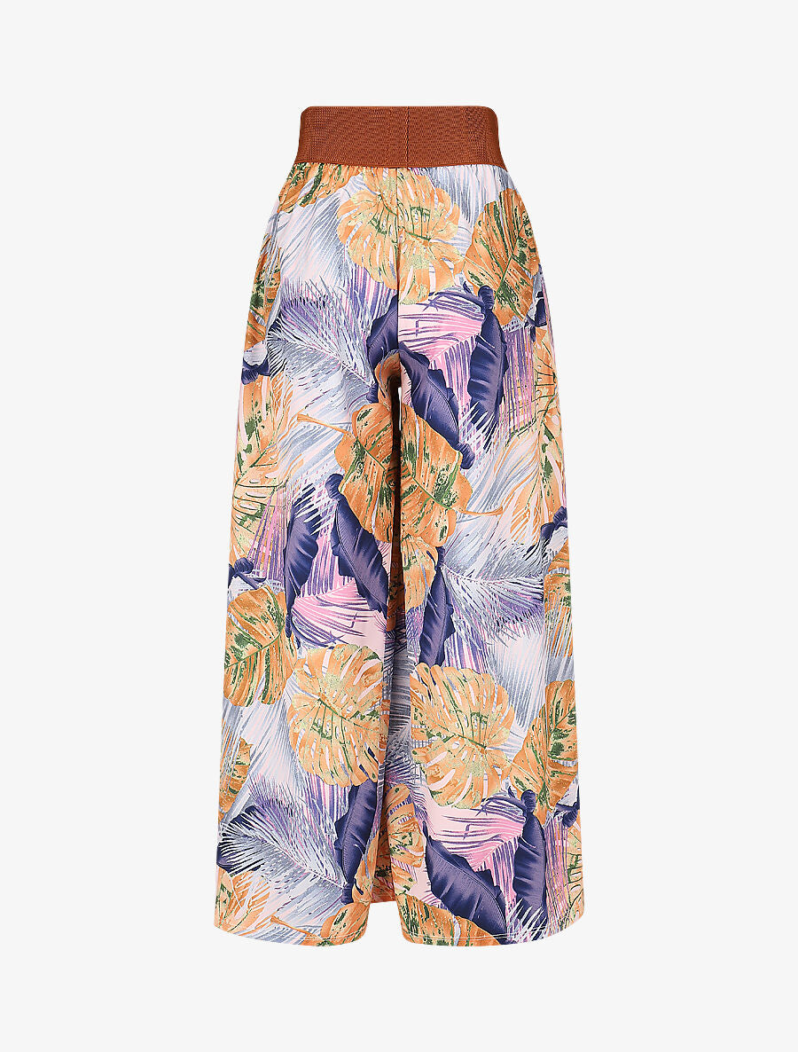 Pantalon imprimé tropical à taille haute - Indigo - 2