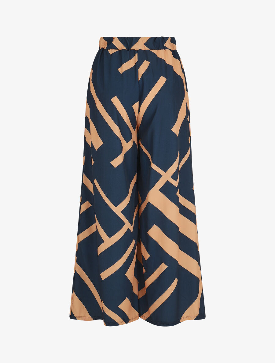 Pantalon ample taille haute motif graphique - Marine - 2