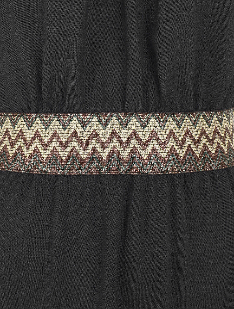 Robe longue unie col américain fantaisie - Noir - 3