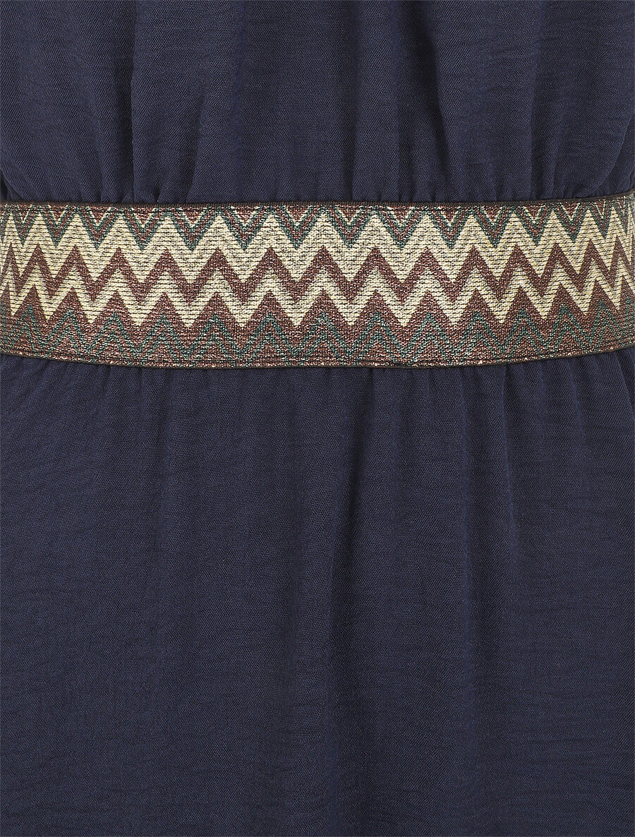 Robe longue unie col américain fantaisie - Marine - 3