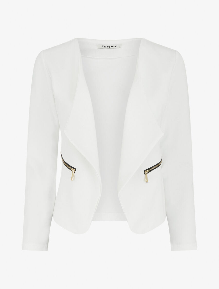 Blazer uni à poches zippées - Blanc - 4