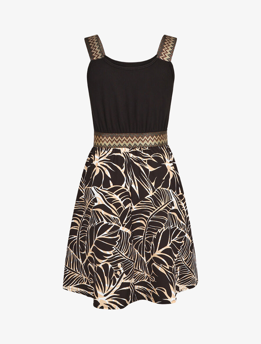 Robe courte tropicale bretelles fantaisies - Noir - 2