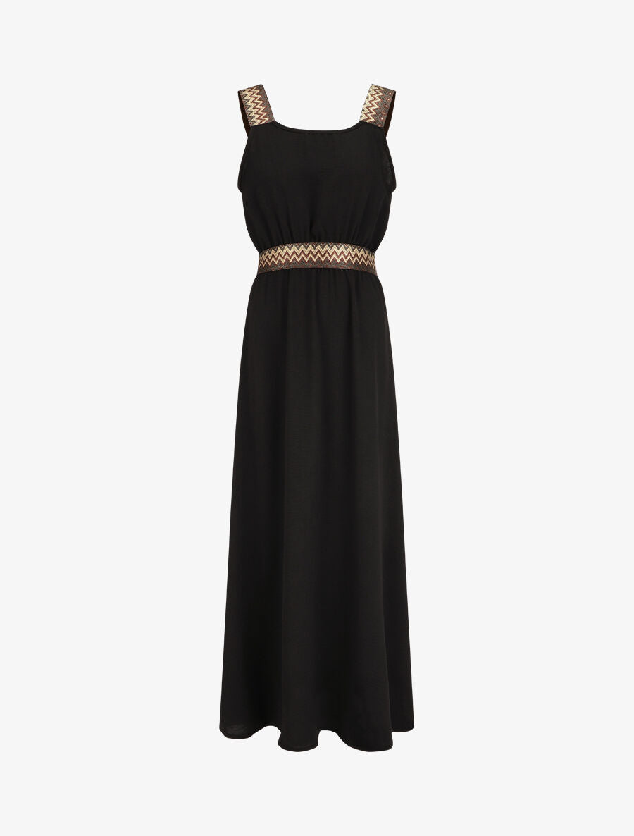 Robe longue unie bretelles fantaisies - Noir - 4