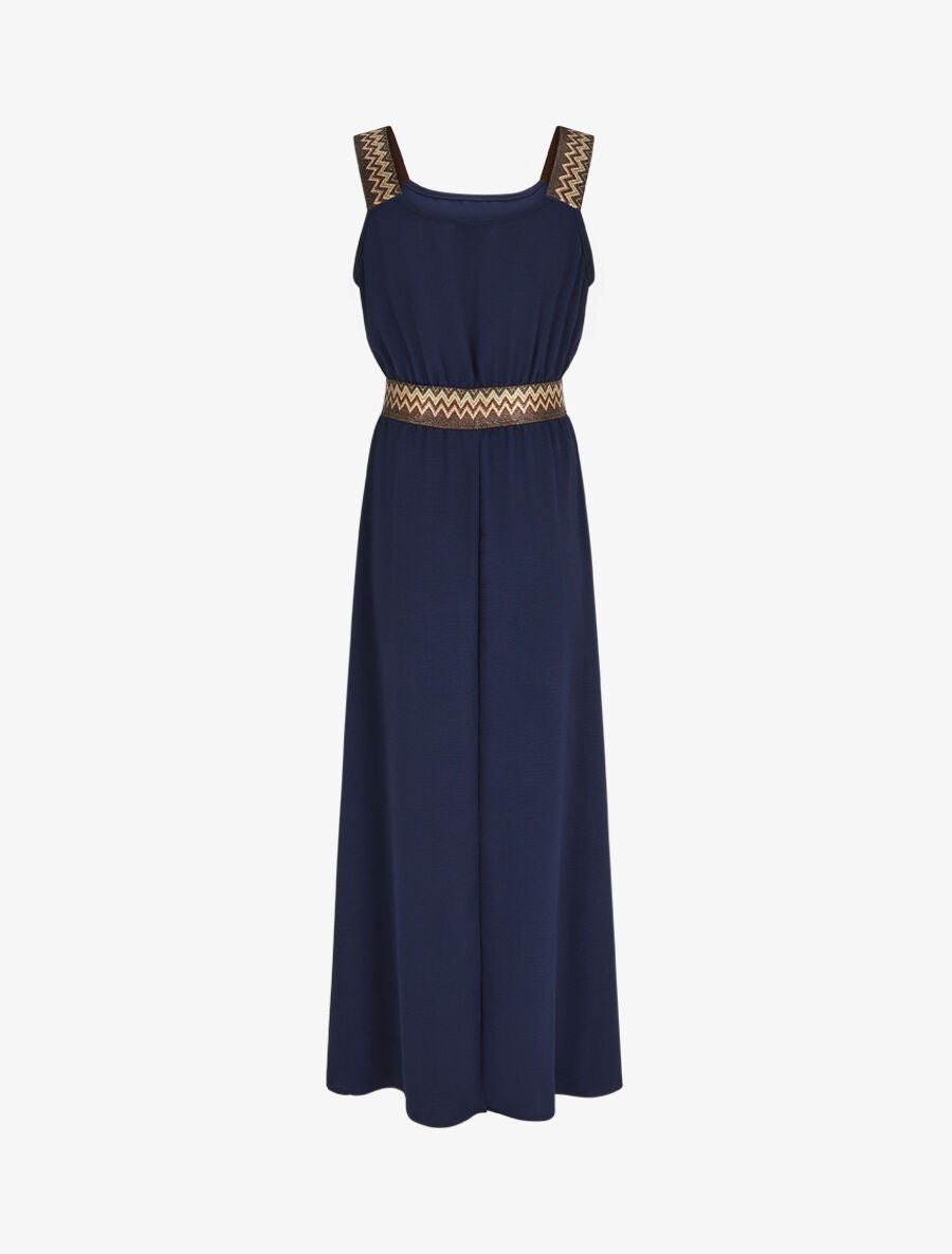 Robe longue unie bretelles fantaisies - Marine - 2