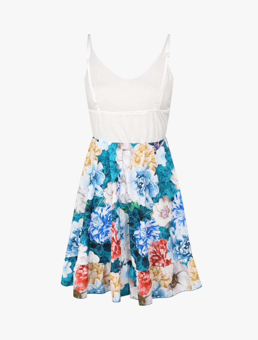 Robe patineuse courte imprimé pivoines - Bleu - 2