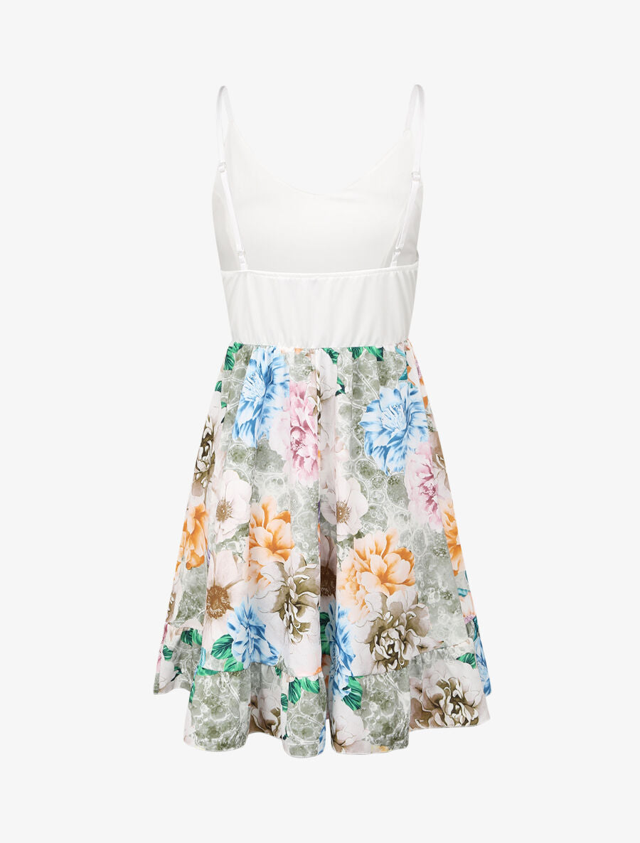 Robe patineuse courte imprimé pivoines - Vert - 2