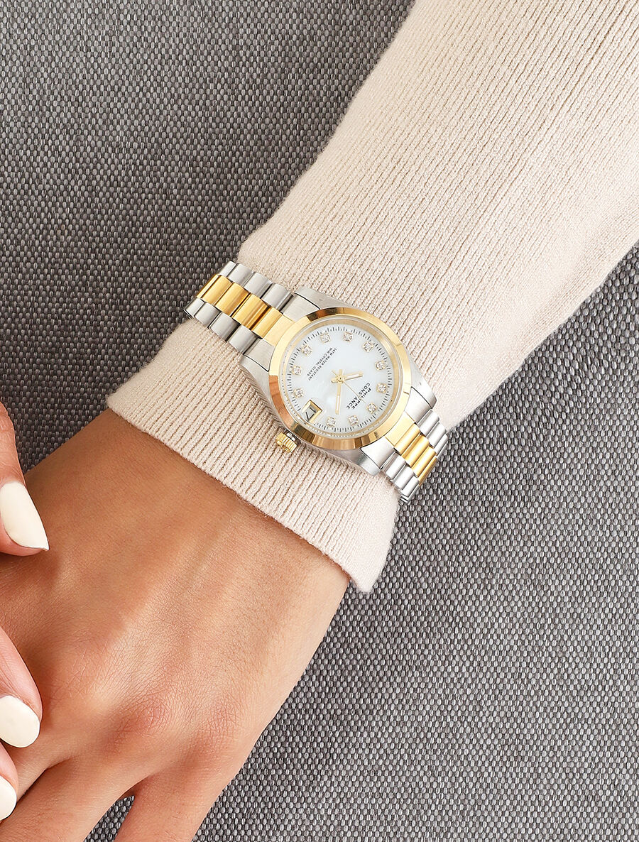 Montre métallique à strass - Or/argent - 1