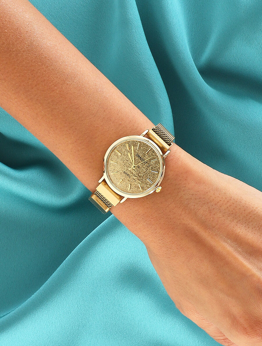 Montre métallique ronde à paillettes - Or - 1