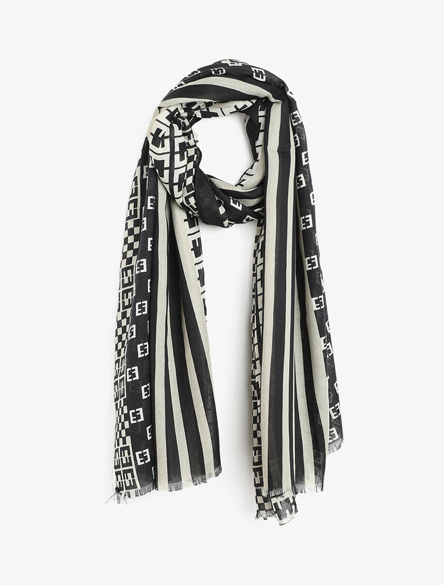 Foulard effiloché à imprimé graphique - Noir - 1