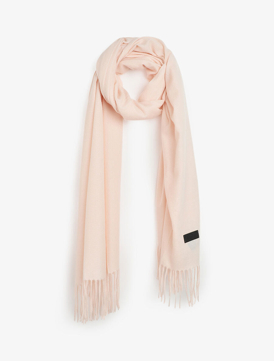 Echarpe en laine mélangée à bords frangés - Rose pâle - 1