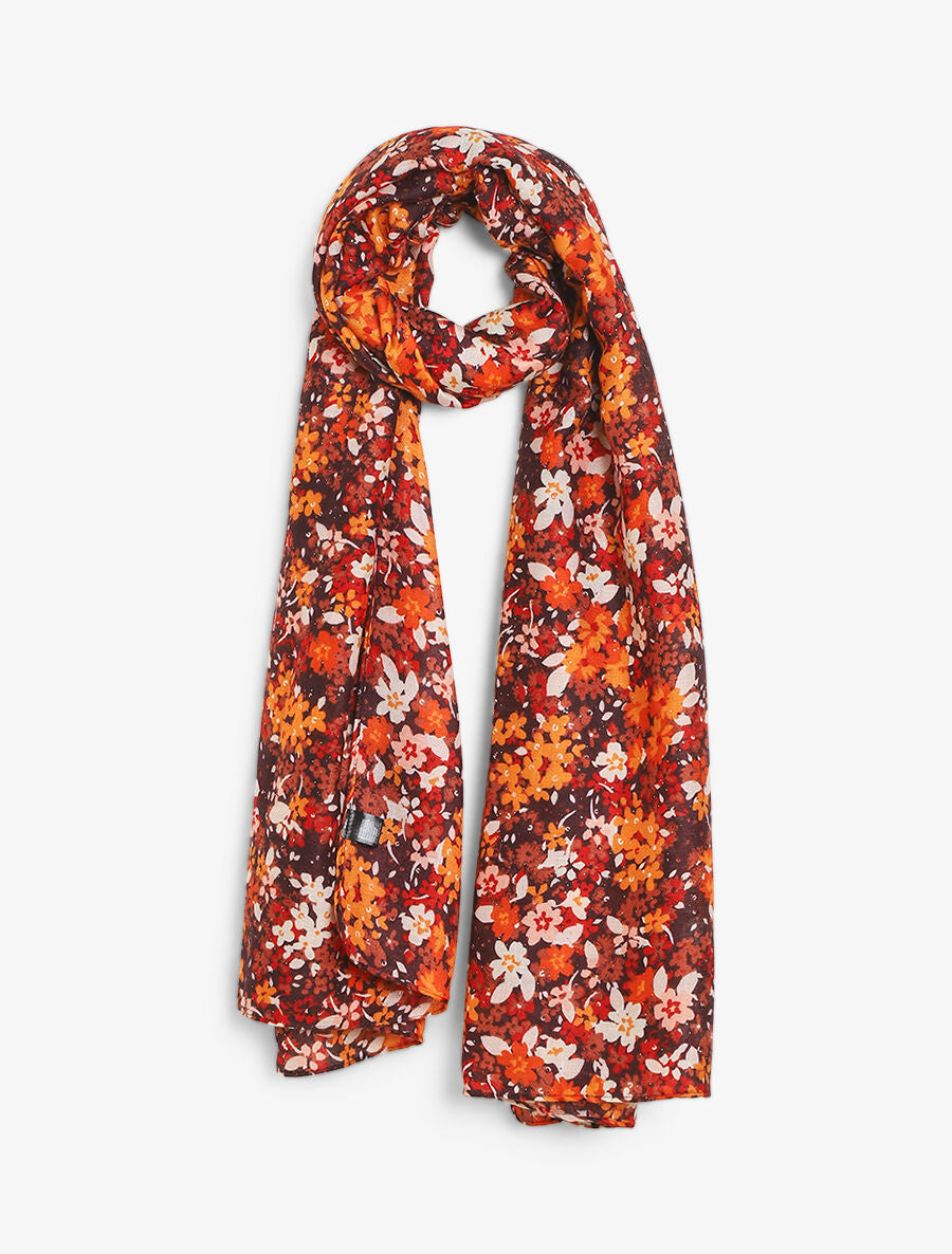 Foulard à imprimé fleuri et paillettes - Orange - 4