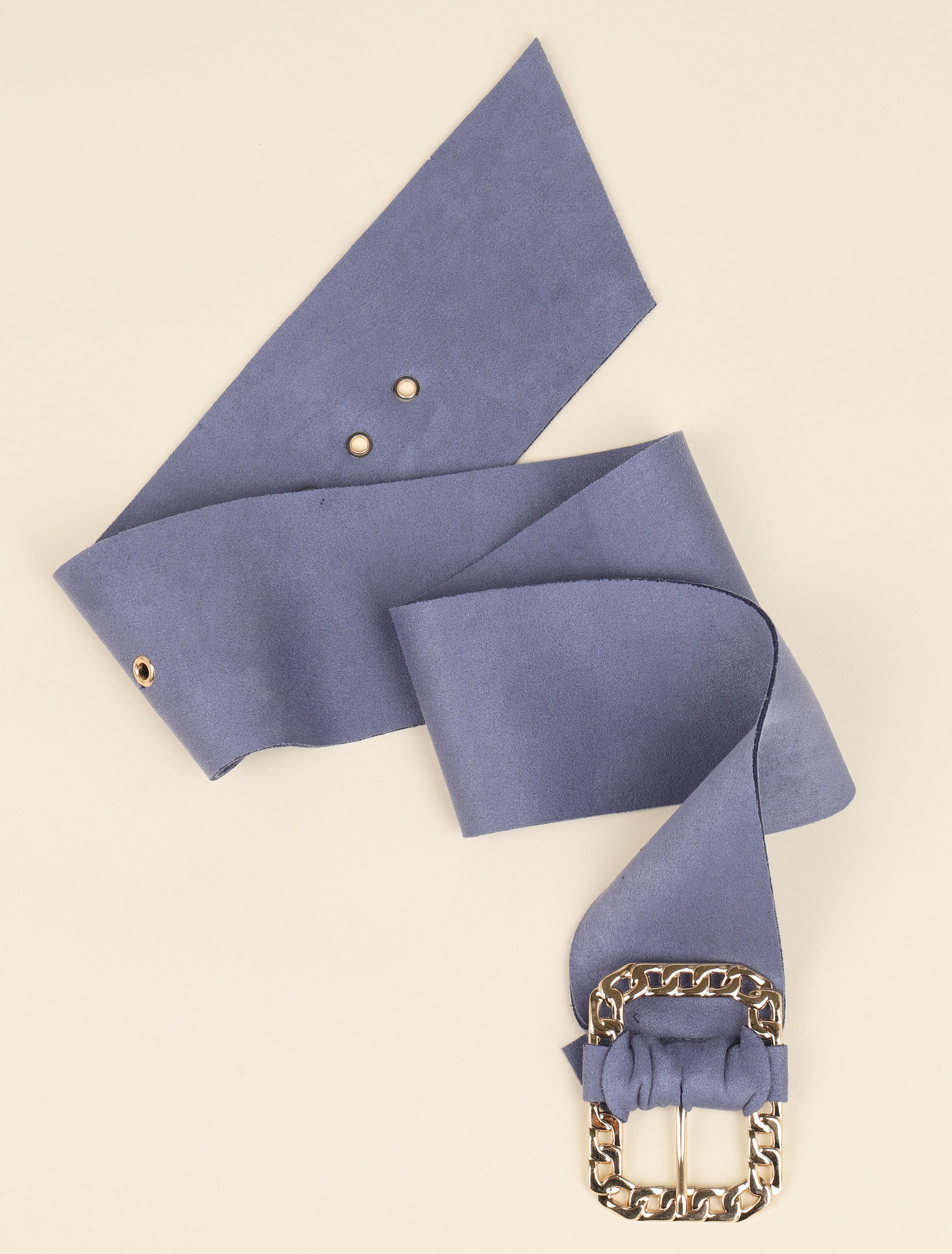 Ceinture large en suédine à boucle style chaîne - Bleu - 1