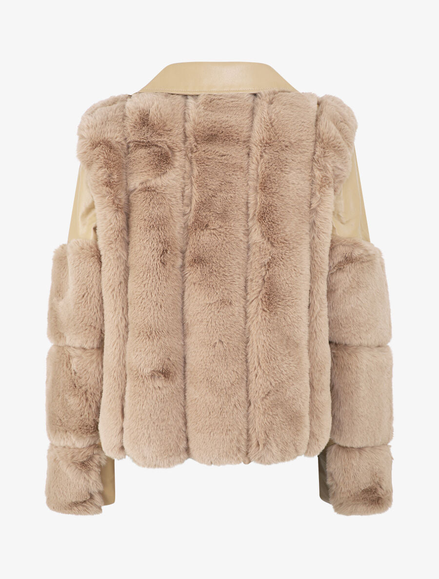 Perfecto en simili et fourrure synthétique - Taupe - 2